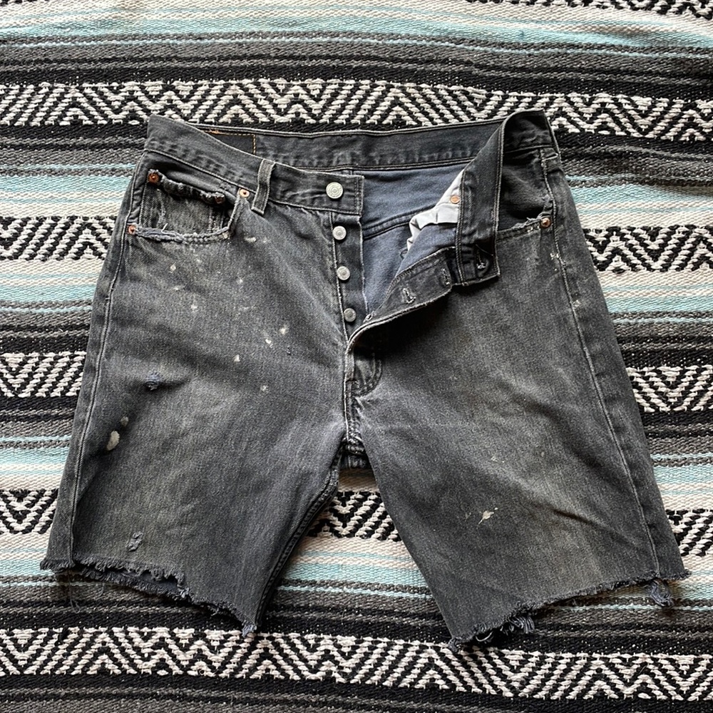 Vintage Levi black denim cut off shorts